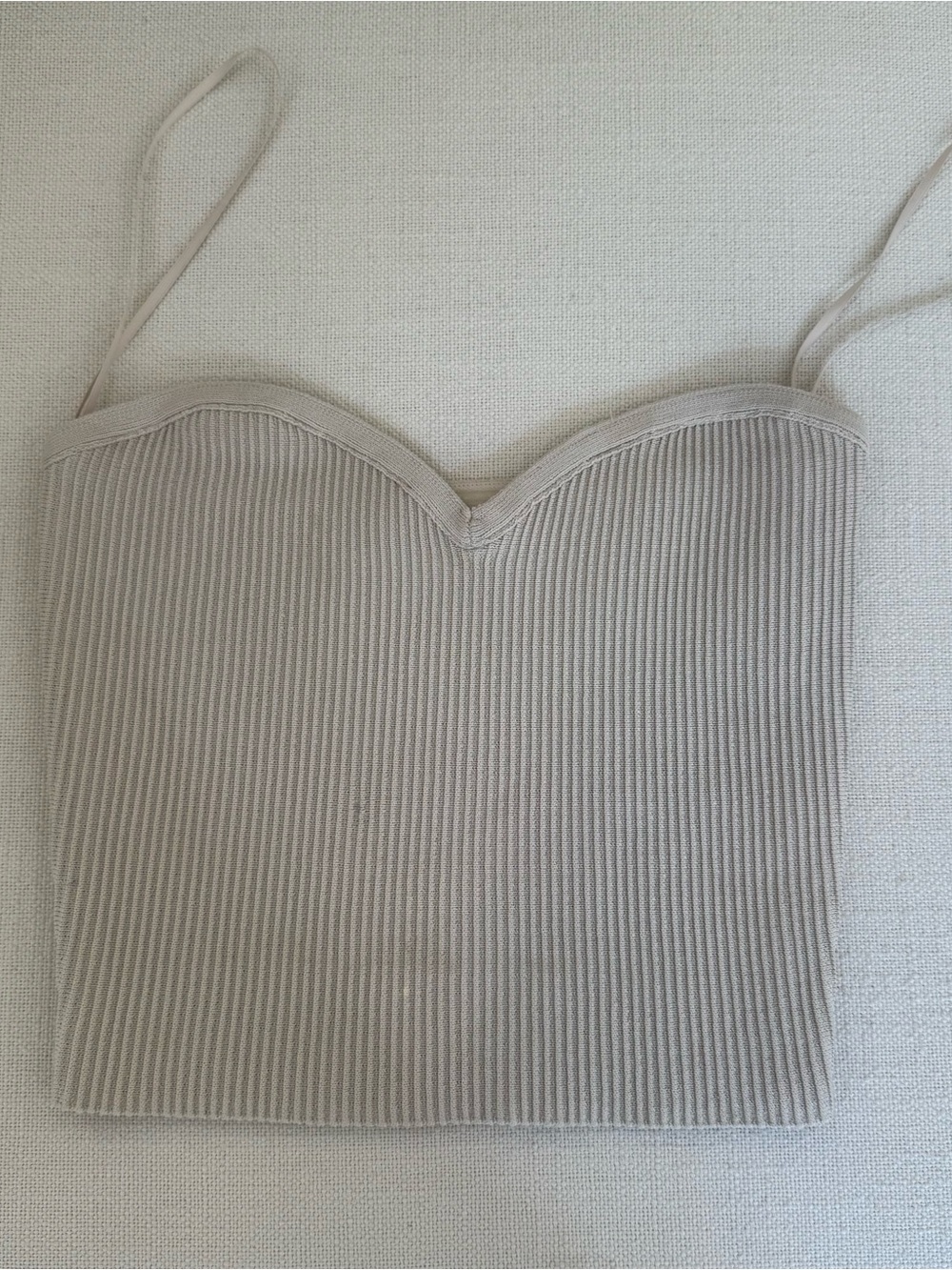 Babaton Ribbed Spaghetti-Strap Crop Top in Light Beige